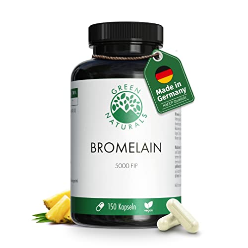 Bromelain | 150 Kapseln | Hochdosiert | Vegan | Hohe Enzymaktivitität: 5.000 FIP | 2.500 GDU pro Kapsel | Green Naturals®  
