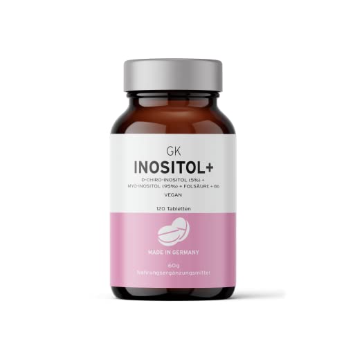 Inositol Kapseln (120 Stück) aus 5% D-Chiro-Inositol (DCI) und 95% Myo-Inositol – mit hochdosierten Inositol inkl. 1,4mg Vitamin B6 und Vitamin B9 (200μg Folsäure)  